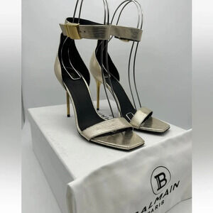Balmain Uma Lizard-Embossed Leather Sandals Gold Women’s EU 37.5 New In box